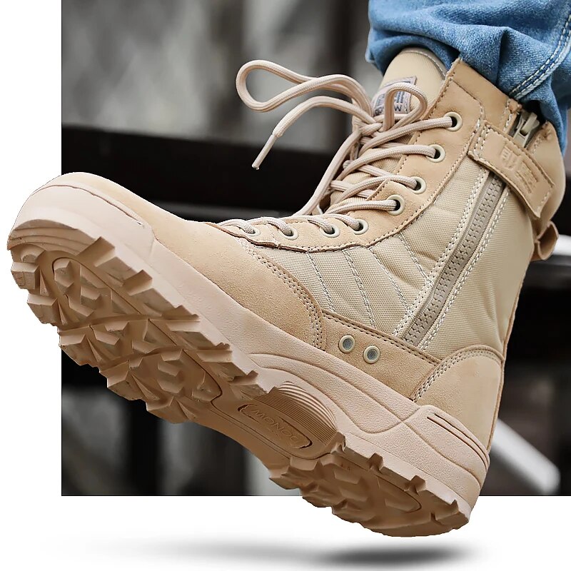 Solesocietythub Men Waterproof Steel Toe Work Boots Non-Slip Hiking Boots Tactical Boots