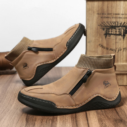 Solesocietyhub® Men's Handcrafted Genuine Leather Orthopedic Zipper Boots with Easy-Wear Knit Sock (Waterproof)