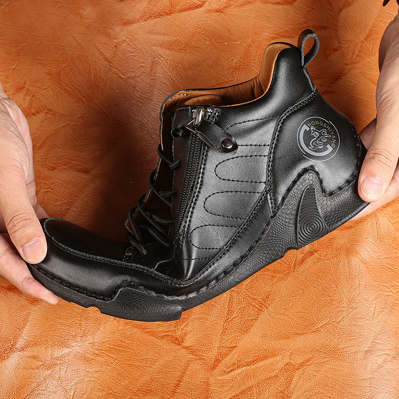 ⏰Limited Time Sale 50% OFF-Men’s Handmade Premium Leather Slip-On Boots – Wide Toe, Arch Support, Waterproof, Pressure Relief, Non-Slip Sole & Warmth for Everyday, Travel & Outdoor