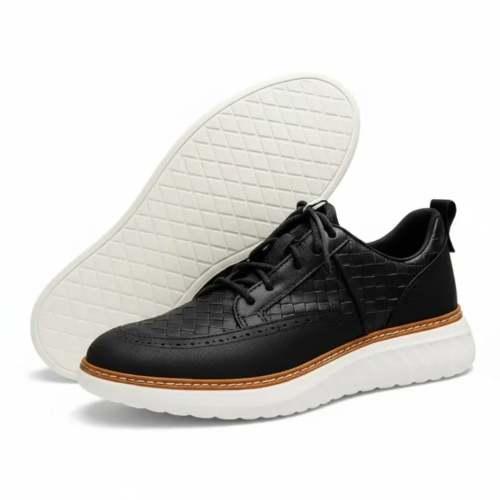 ⏰LAST DAY - 60% OFF🛒 Men's Comfortable Lace-Up Brogue Sneakers – Ultra-Lightweight & Breathable Woven Upper, Arch Support, Wide-Toe Fit, Shock-Absorbing Sole for All-Day Comfort