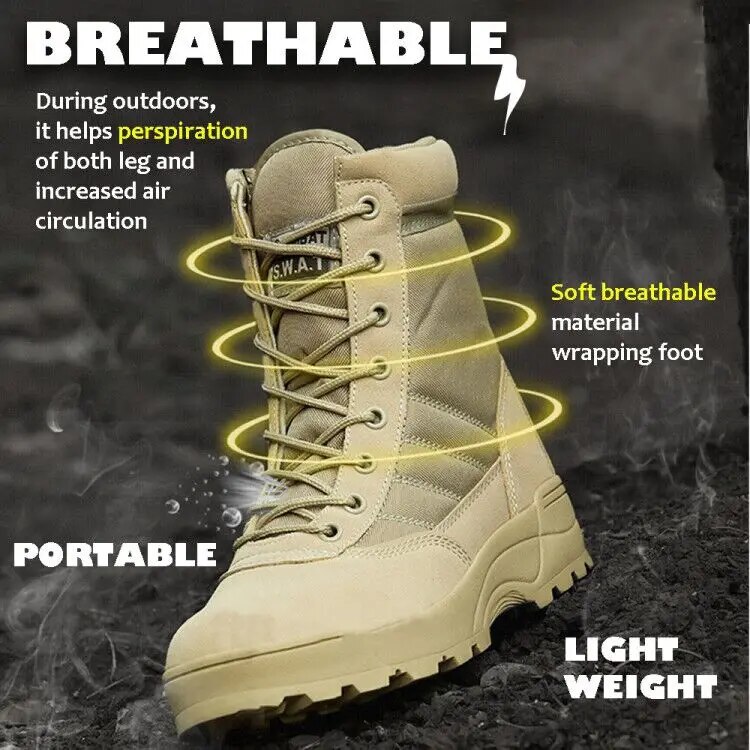 Solesocietythub Men Waterproof Steel Toe Work Boots Non-Slip Hiking Boots Tactical Boots