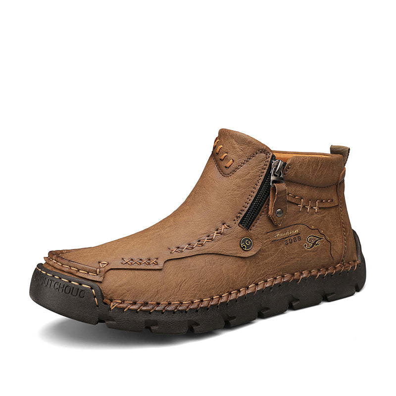 (⏰Last Day 70% OFF🔥)Men's Top-Quality Motorcycle Boots Hand-Stitched Genuine Leather Boots-Wide Toe, Waterproof， Anti-Slip， Anti-Sprain，Suitable for Work, Driving, Hiking