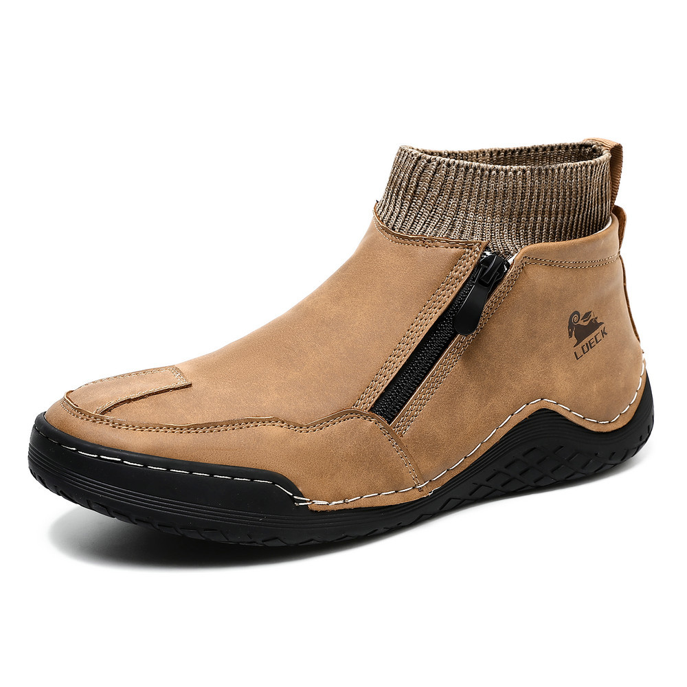 Solesocietyhub® Men's Handcrafted Genuine Leather Orthopedic Zipper Boots with Easy-Wear Knit Sock (Waterproof)