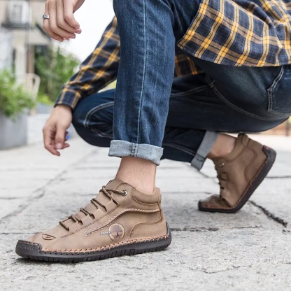 (⏰LAST DAY - 49% OFF🛒)Men's Retro Hand-Stitched Pigskin Boots – Wide Toe, Breathable, Non-Slip, Arch Support, Memory Foam Insole, Lightweight & Comfortable for Walking & Driving
