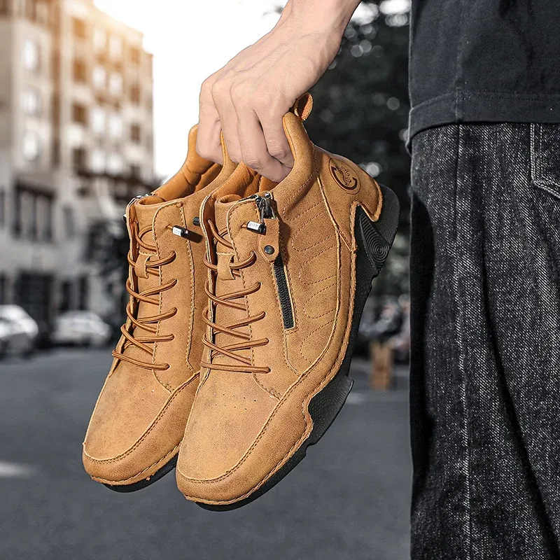 ⏰Limited Time Sale 50% OFF-Men’s Handmade Premium Leather Slip-On Boots – Wide Toe, Arch Support, Waterproof, Pressure Relief, Non-Slip Sole & Warmth for Everyday, Travel & Outdoor