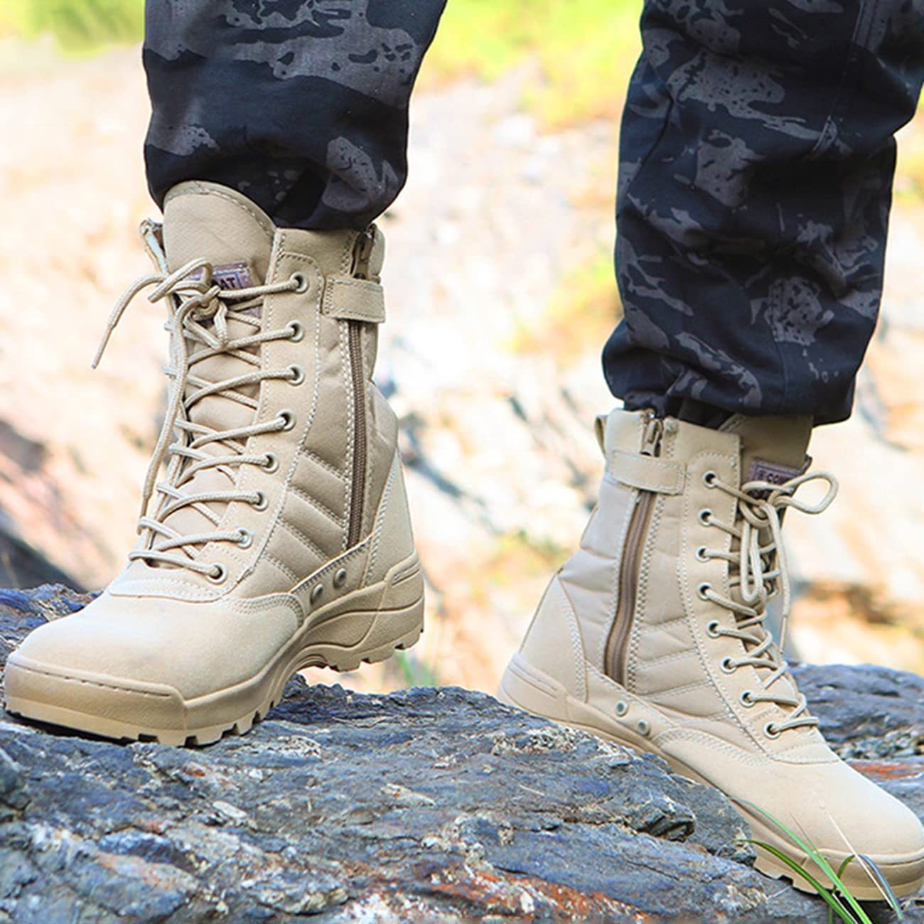 Solesocietythub Men Waterproof Steel Toe Work Boots Non-Slip Hiking Boots Tactical Boots