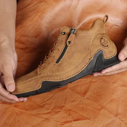 ⏰Limited Time Sale 50% OFF-Men’s Handmade Premium Leather Slip-On Boots – Wide Toe, Arch Support, Waterproof, Pressure Relief, Non-Slip Sole & Warmth for Everyday, Travel & Outdoor