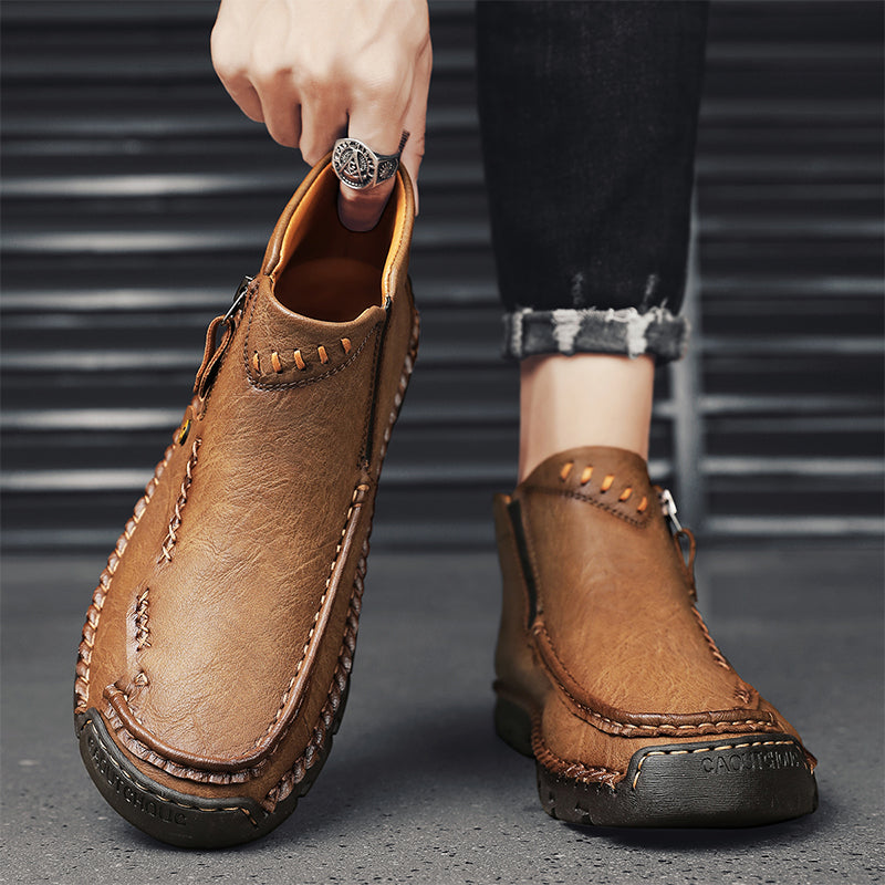 (⏰Last Day 70% OFF🔥)Men's Top-Quality Motorcycle Boots Hand-Stitched Genuine Leather Boots-Wide Toe, Waterproof， Anti-Slip， Anti-Sprain，Suitable for Work, Driving, Hiking