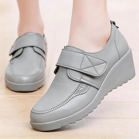 ⏰Limited Time Sale 49% OFF - Comfortable Leather Wedge Shoes with Secure Velcro Strap for All-Day Comfort