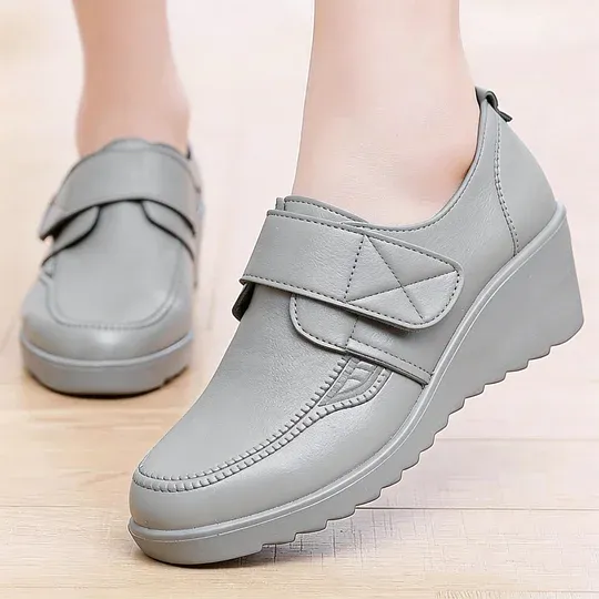 ⏰Limited Time Sale 49% OFF - Comfortable Leather Wedge Shoes with Secure Velcro Strap for All-Day Comfort
