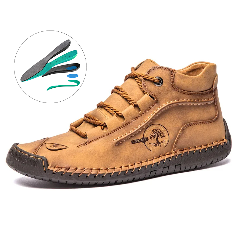 (⏰LAST DAY - 49% OFF🛒)Men's Retro Hand-Stitched Pigskin Boots – Wide Toe, Breathable, Non-Slip, Arch Support, Memory Foam Insole, Lightweight & Comfortable for Walking & Driving