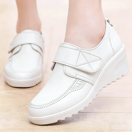 ⏰Limited Time Sale 49% OFF - Comfortable Leather Wedge Shoes with Secure Velcro Strap for All-Day Comfort