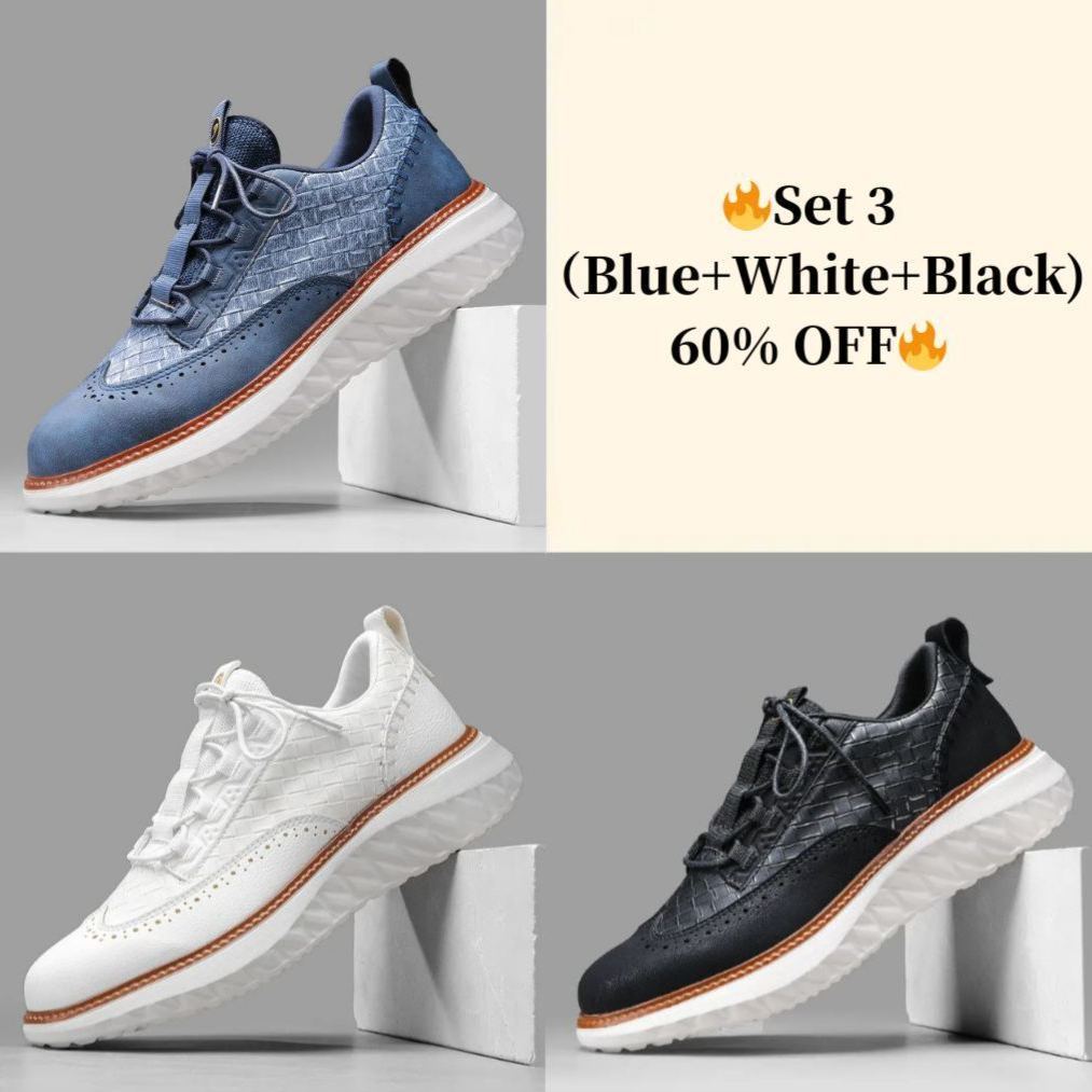 ⏰LAST DAY - 60% OFF🛒 Men's Comfortable Lace-Up Brogue Sneakers – Ultra-Lightweight & Breathable Woven Upper, Arch Support, Wide-Toe Fit, Shock-Absorbing Sole for All-Day Comfort