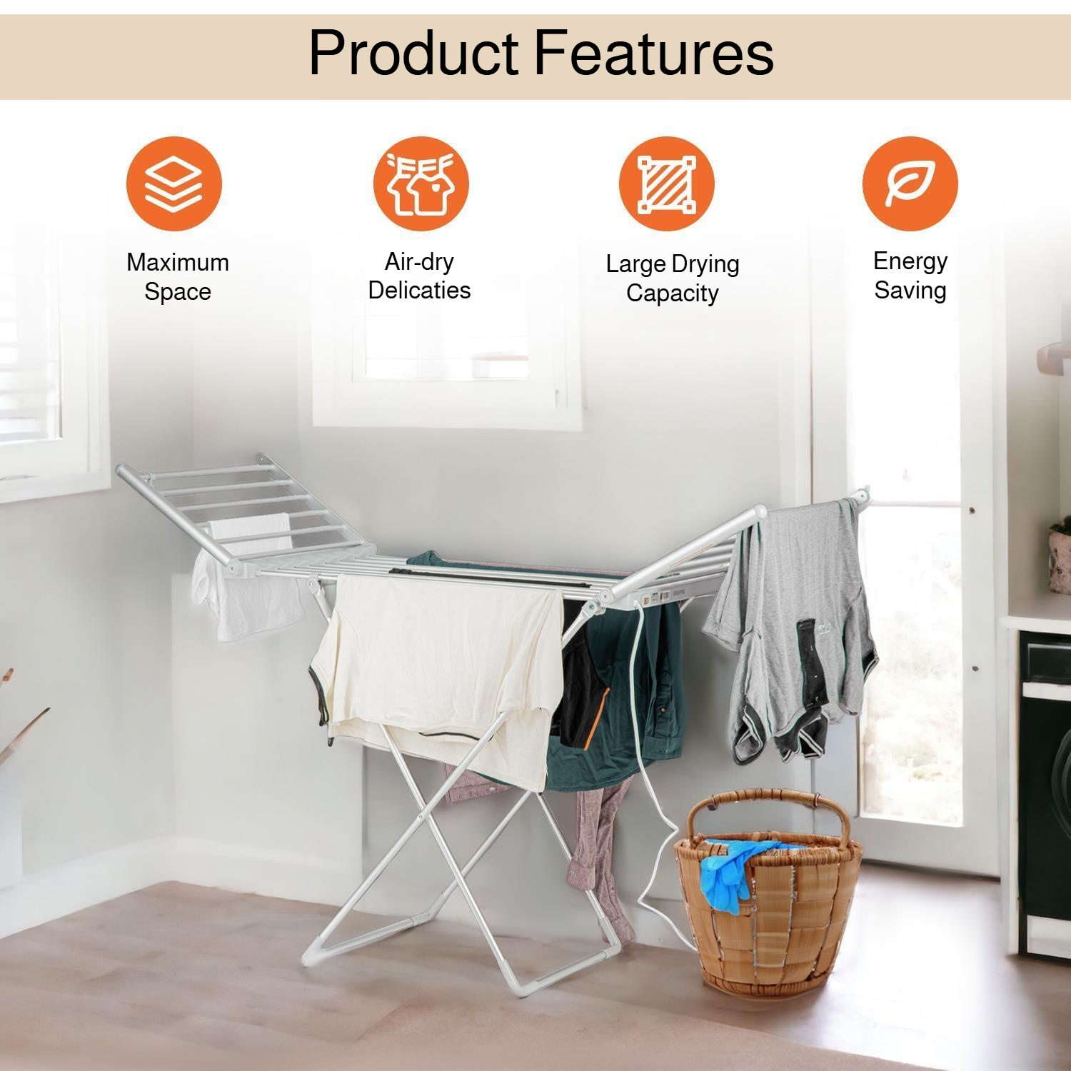 Space Aluminum Floor Folding Electric Heating Thermostatic Clothes Drying Rack Drying Clothes Racks