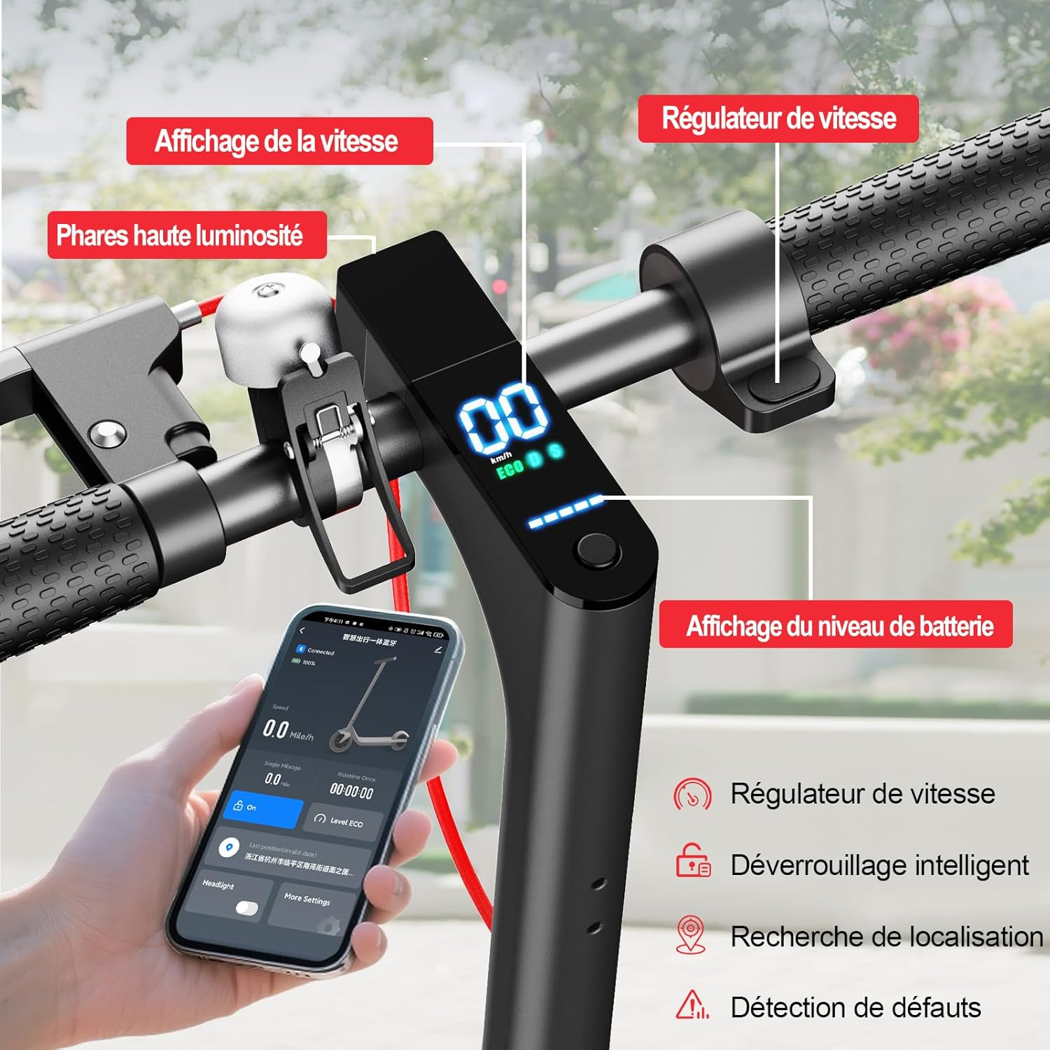 TODIMART T3 Trottinette Electrique Adulte antivol Ultra Legere, Moteur 350W/25KM/H Autonomie 35KM Batterie 36V 7.8Ah,Trotinette électrique Adulte Pliable pneus nid d'abeille increvables, Charge 120kg