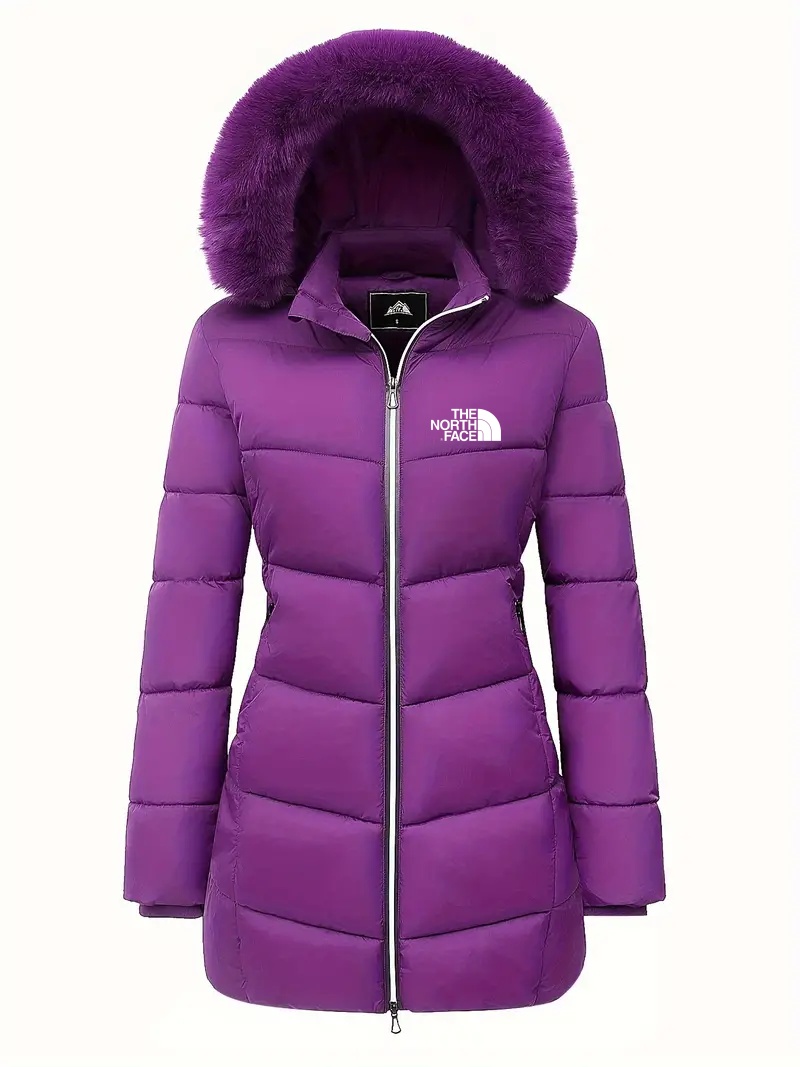 2024 THE NORthtTH FACE-Zipper Fur Lined Hooded Down Jacket Casual Warm Long Sleeve Fur Lined Warm Autumn and Winter Women's Clothing