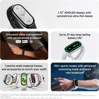 Xiaomi Smart Band 10, Montre Connectée, Boîtier alu, Suivi d'Activité, Écran AMOLED 1.72'', Autonomie 21 Jours, Charge Rapide, Suivi santé & Sommeil,150+ Sports, iOS & Android, 5 ATM, Boussole