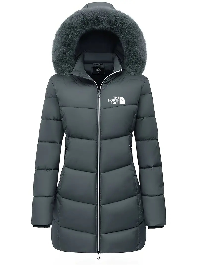 2024 THE NORthtTH FACE-Zipper Fur Lined Hooded Down Jacket Casual Warm Long Sleeve Fur Lined Warm Autumn and Winter Women's Clothing