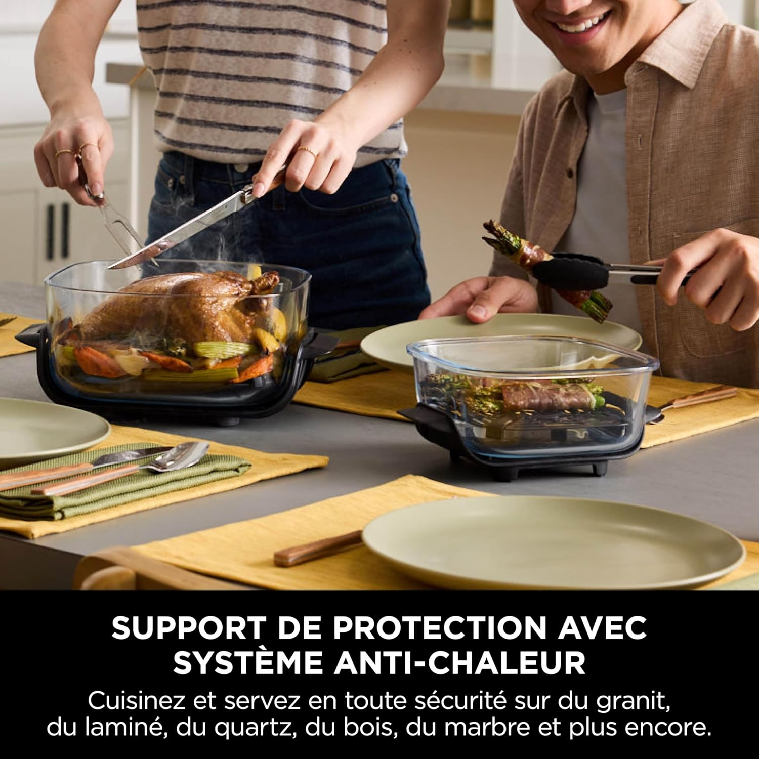 Ninja CRISPi Friteuse sans huile portable, 3,8L, 4-en-1 : Frire sans huile, Rôtir, Garder au chaud, Recroustiller, Design compact, 2 récipients avec couvercles, 1 700 W, Stone/or FN101EUSTGD