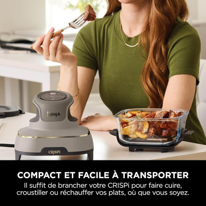 Ninja CRISPi Friteuse sans huile portable, 3,8L, 4-en-1 : Frire sans huile, Rôtir, Garder au chaud, Recroustiller, Design compact, 2 récipients avec couvercles, 1 700 W, Stone/or FN101EUSTGD
