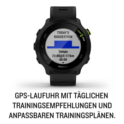 Garmin Forerunner 55 - Montre GPS Multi-activités Running avec Fonctions d’Entrainement Coach et Cardio au Poignet – Noire