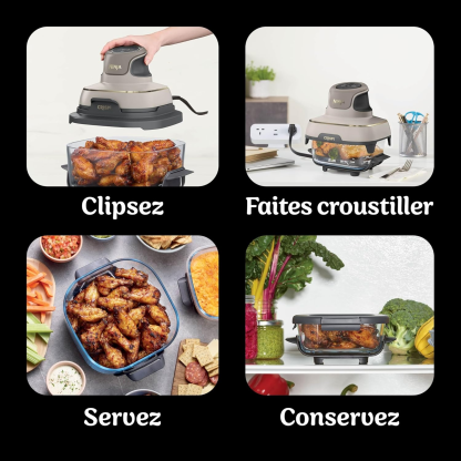 Ninja CRISPi Friteuse sans huile portable, 3,8L, 4-en-1 : Frire sans huile, Rôtir, Garder au chaud, Recroustiller, Design compact, 2 récipients avec couvercles, 1 700 W, Stone/or FN101EUSTGD