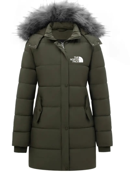 2024 THE NORthtTH FACE Women's coat, fur trim hooded padded jacket, casual long sleeve slim fit warm autumn and winter coat