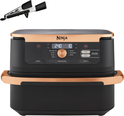 NINJA Foodi FlexDrawer Air Fryer, Dual Zone Avec Séparateur Amovible, Grand Tiroir de 10.4 L, 7-en-1, Double Zone, Pièces Antiadhésives Compatibles Au Lave-Vaisselle, Noir & Cuivre, AF500EUCP