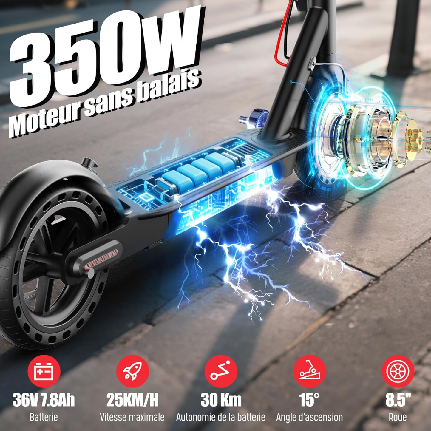 TODIMART T3 Trottinette Electrique Adulte antivol Ultra Legere, Moteur 350W/25KM/H Autonomie 35KM Batterie 36V 7.8Ah,Trotinette électrique Adulte Pliable pneus nid d'abeille increvables, Charge 120kg