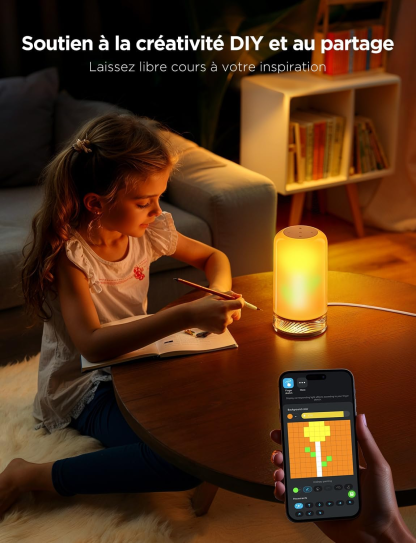 Govee Lampe de Chevet LED, Lampe de Table Tactile Dimmable RGBICWW avec 64 Modes Scène, Compatible avec Alexa,Fonctionne avec Matter, 2700-6500k, 500 Lumens, pour Salon et Chambre (Filaire) [Classe énergétique G]