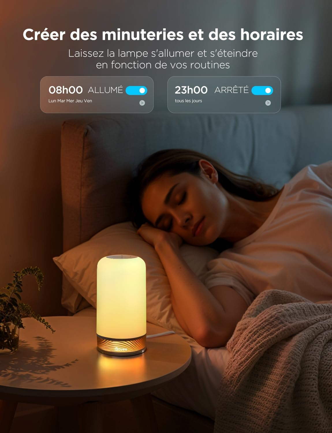 Govee Lampe de Chevet LED, Lampe de Table Tactile Dimmable RGBICWW avec 64 Modes Scène, Compatible avec Alexa,Fonctionne avec Matter, 2700-6500k, 500 Lumens, pour Salon et Chambre (Filaire) [Classe énergétique G]