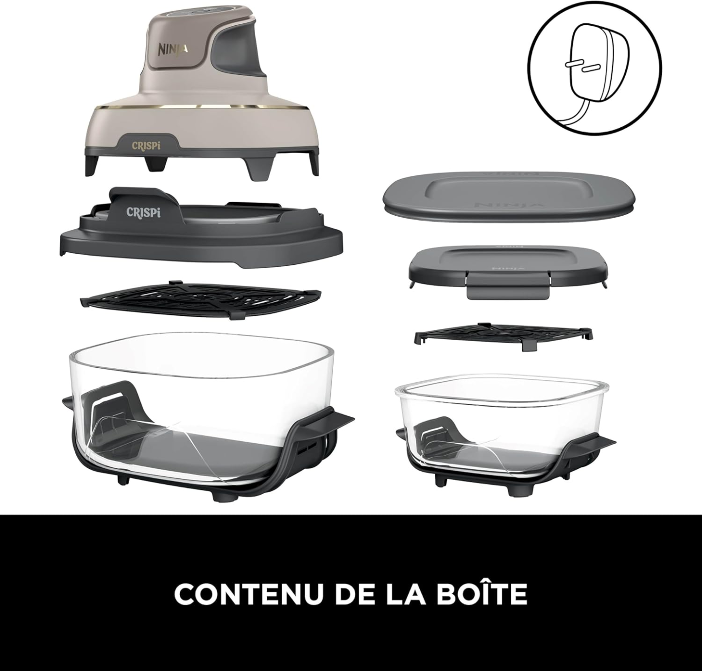 Ninja CRISPi Friteuse sans huile portable, 3,8L, 4-en-1 : Frire sans huile, Rôtir, Garder au chaud, Recroustiller, Design compact, 2 récipients avec couvercles, 1 700 W, Stone/or FN101EUSTGD