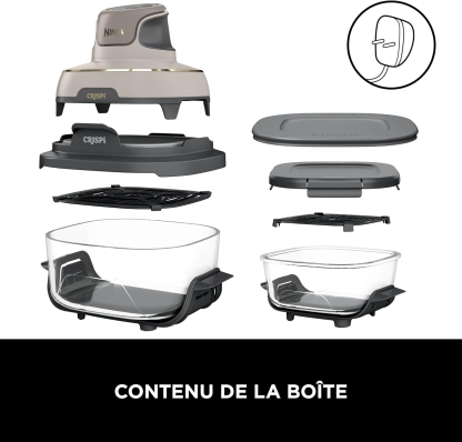Ninja CRISPi Friteuse sans huile portable, 3,8L, 4-en-1 : Frire sans huile, Rôtir, Garder au chaud, Recroustiller, Design compact, 2 récipients avec couvercles, 1 700 W, Stone/or FN101EUSTGD