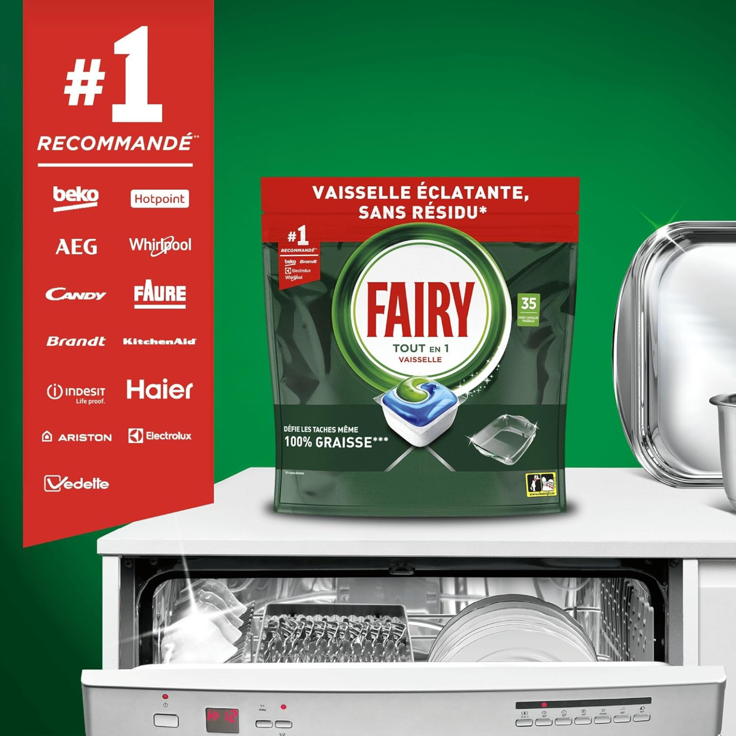 Fairy Original Tablettes Lave-Vaisselle Tout En 1,Citron, 132 Capsules, Efficaces Contre Graisse Incrustée, Dissolution Ultra-Rapide, Protection Verre et Argent, Sans Odeurs