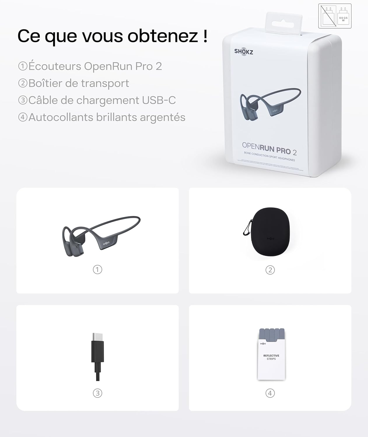 SHOKZ Casque à Conduction Osseuse OpenRun Pro 2, Écouteurs sans Fil Bluetooth 5.3, Microphones Réducteurs de Bruit, Étanchéité IP55, 12h d'Autonomie, Charge Rapide USB-C, Noir