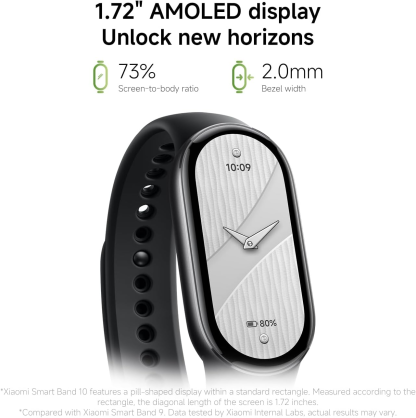 Xiaomi Smart Band 10, Montre Connectée, Boîtier alu, Suivi d'Activité, Écran AMOLED 1.72'', Autonomie 21 Jours, Charge Rapide, Suivi santé & Sommeil,150+ Sports, iOS & Android, 5 ATM, Boussole