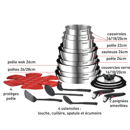 Tefal Ingenio Emotion On, Set 22 pièces, Inox, Empilable, L897SM04