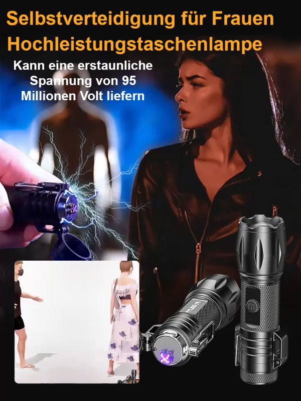 【Variable Zoom】Lächelnder Hai Hochdruck Doppelbogen Blitz Selbstverteidigung Taschenlampe