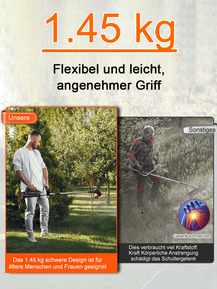 【30 Jahre verwendbar】Tragbarer Gartenrasenmäher mit Lithiumbatterie