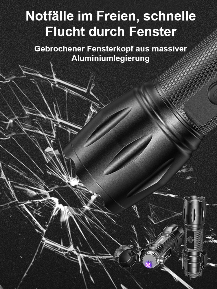 【Variable Zoom】Lächelnder Hai Hochdruck Doppelbogen Blitz Selbstverteidigung Taschenlampe