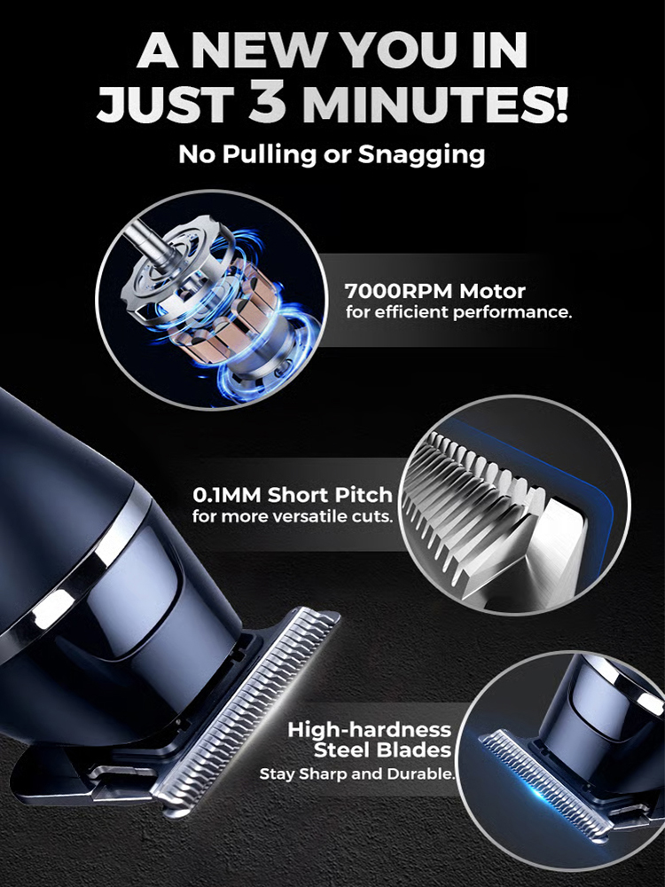 ✂️✂️✂️Imported from Germany, this high-tech hair clipper! 0.1mm precision trimming gives you a professional-looking haircut in 3 minutes. The high-strength steel blade prevents snagging.