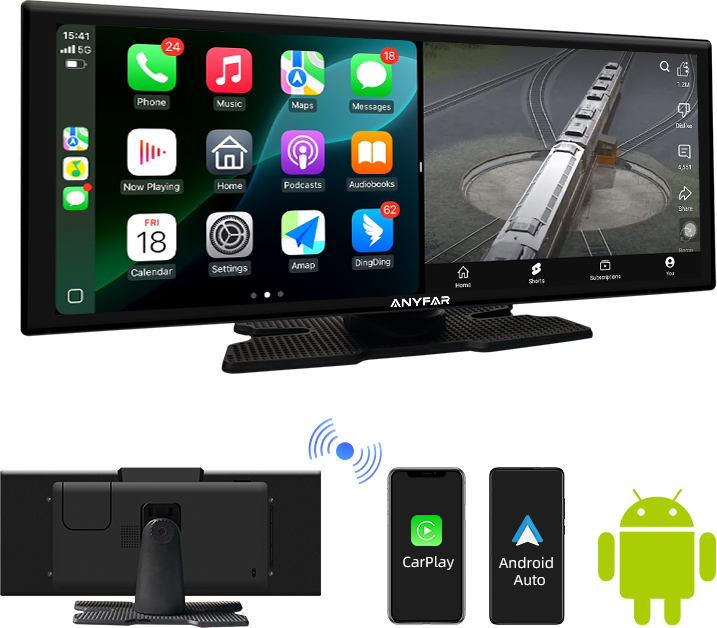 10.26 Inch Portable Wireless CarPlay Android Auto Screen