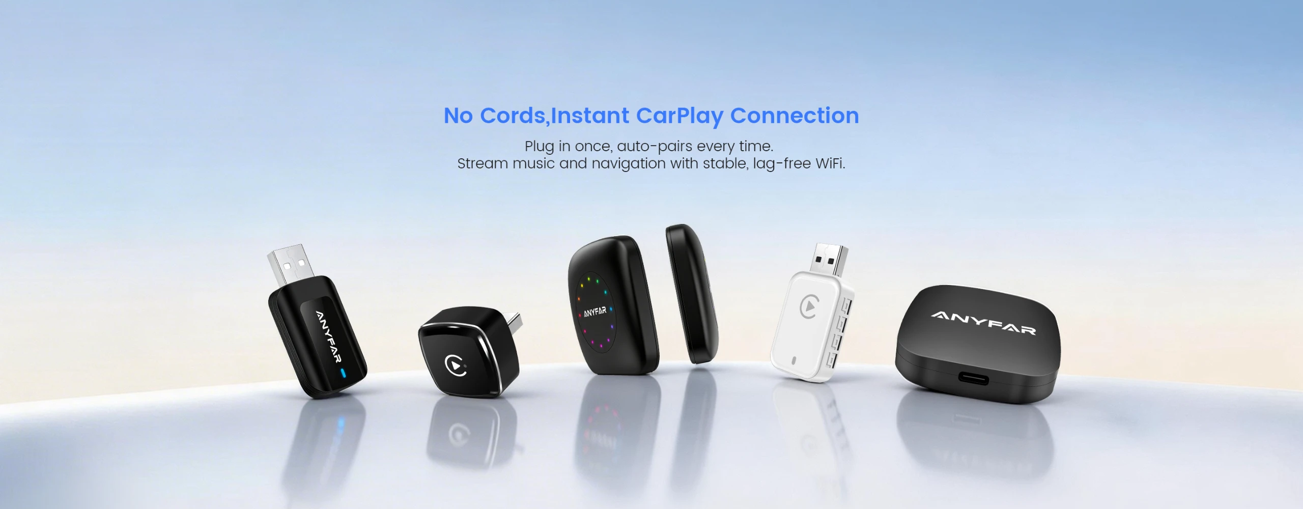 Wireless CarPlay adapter and Ai Box plug and play auto-pairing banner
