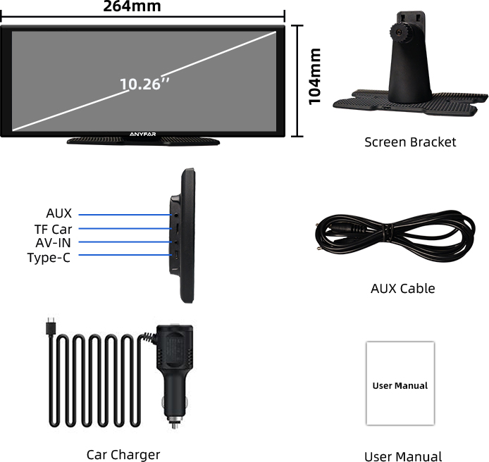 10.26 Inch Portable Wireless CarPlay Android Auto Screen