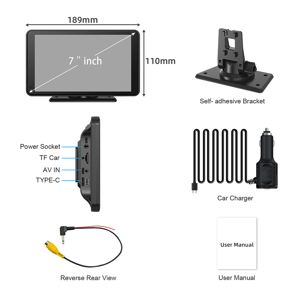 7 Inch Portable CarPlay Screen Suitable for Any Car