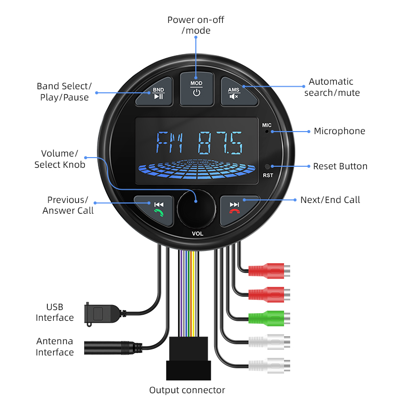 Waterproof Bluetooth Marine Stereo Receiver