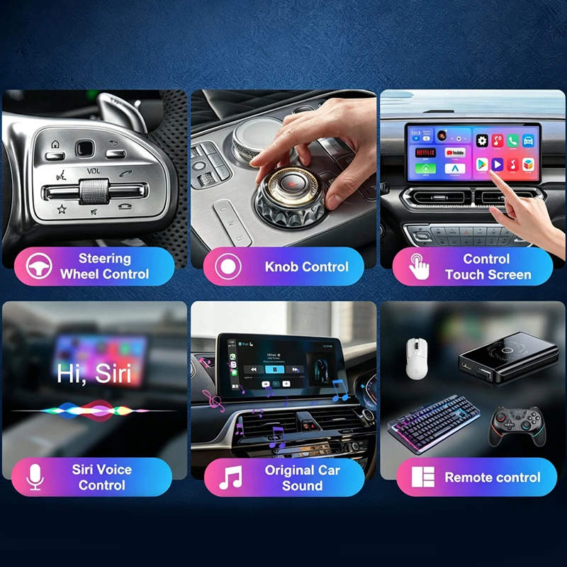 CarPlay AI Box compatible with original steering wheel and console controls