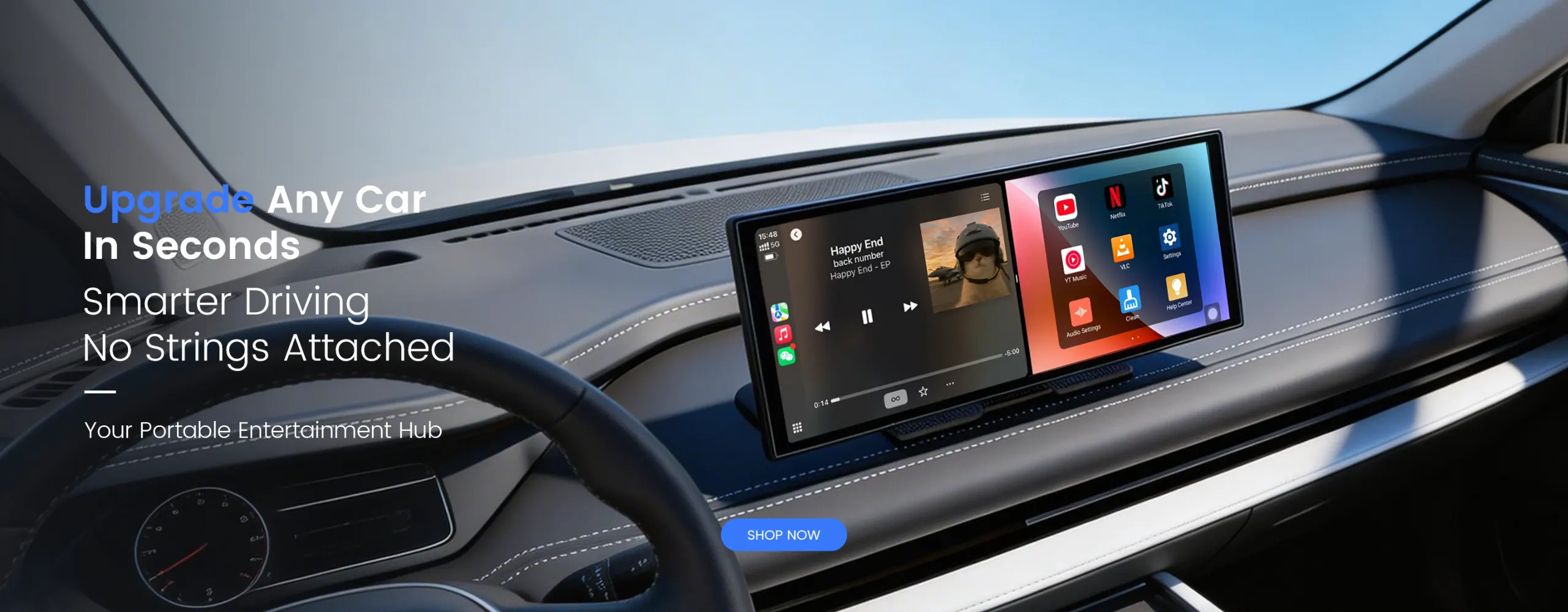 Smart screen with wireless CarPlay and Android Auto for car
