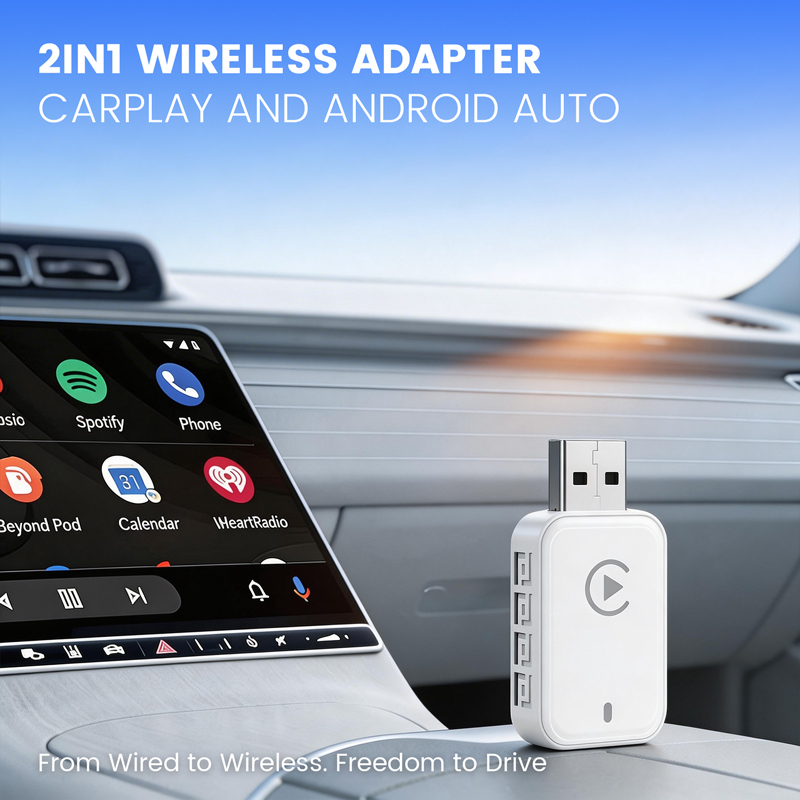 White Automatic Connection Wireless CarPlay & Android Auto Adapter