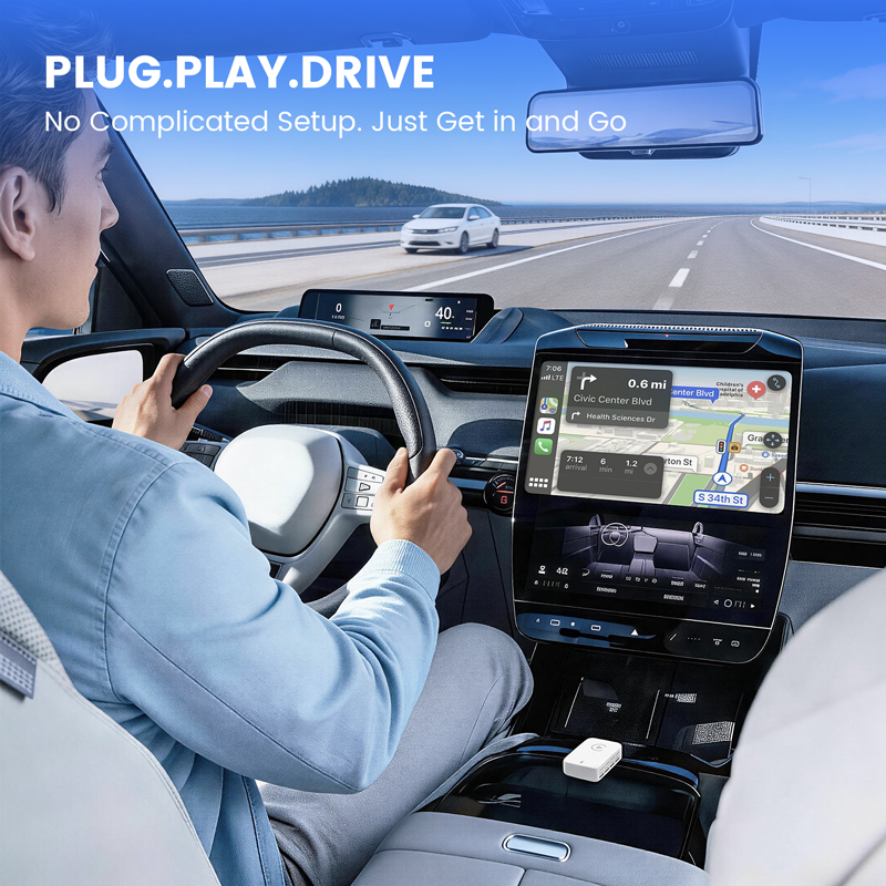 White Automatic Connection Wireless CarPlay & Android Auto Adapter